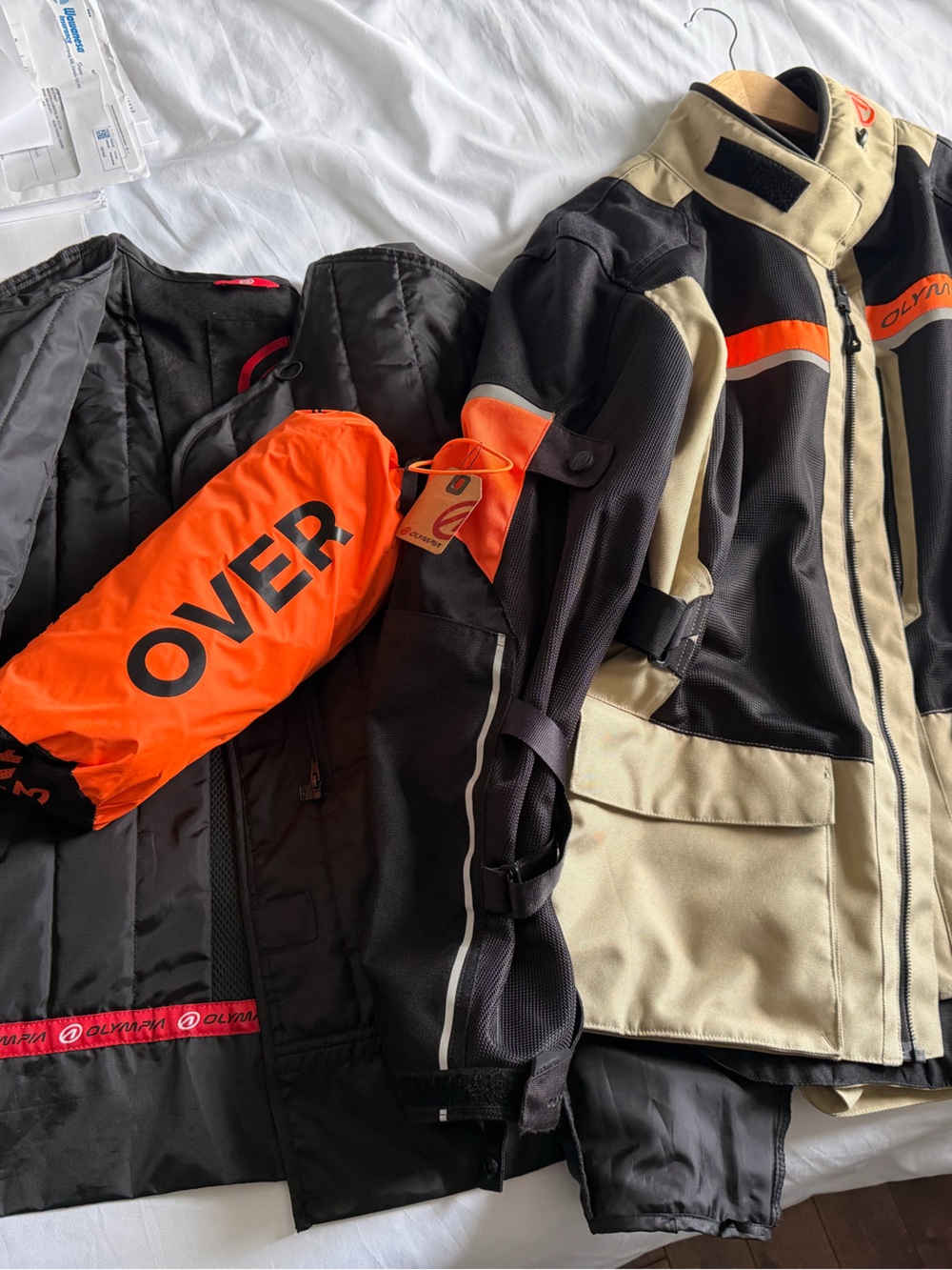 Men’s Olympia Size Large Adventure motorcycle Jacket with High-Vis accent.